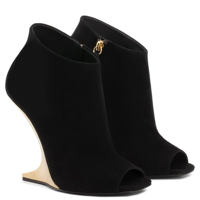 Shop Giuseppe Zanotti - Black Suede Boot With 'sculpted' Heel Picard Gold