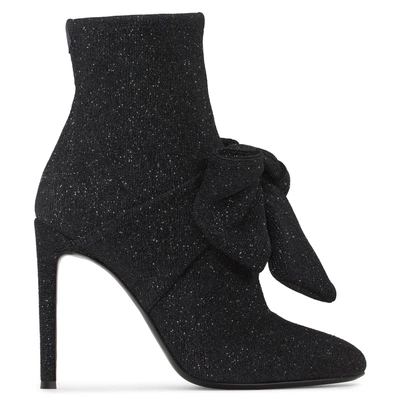 Shop Giuseppe Zanotti - Black Glitter Fabric Boot With Maxi Bow Josephine