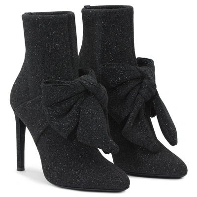 Shop Giuseppe Zanotti - Black Glitter Fabric Boot With Maxi Bow Josephine