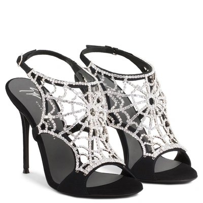 Shop Giuseppe Zanotti - Black Suede Sandal With Spider Accessory Elaine