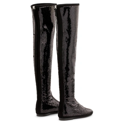 Shop Giuseppe Zanotti - Black Fabric Cuissard Boot With All Over Sequins Candle