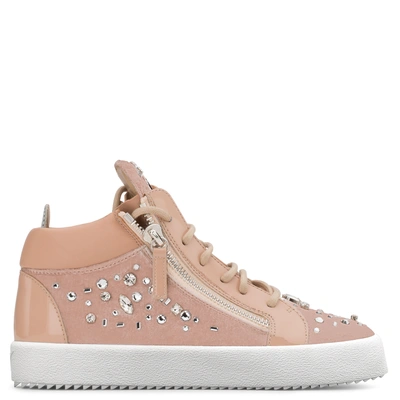 Giuseppe Zanotti - Pink Velvet Mid-top Sneaker With Crystals The Dazzling Kriss