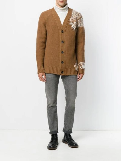 Shop N°21 Reversed Intarsia Detail Cardigan In Brown