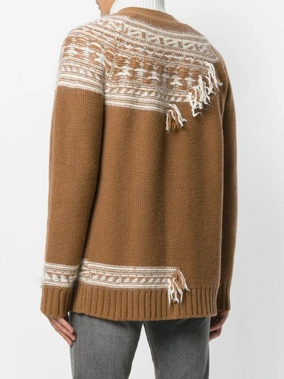 Shop N°21 Reversed Intarsia Detail Cardigan In Brown