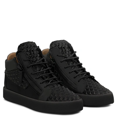 Shop Giuseppe Zanotti - 3d Leather Mid-top Sneaker The Manhattan In Black