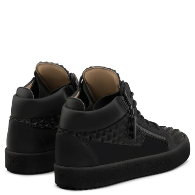 Shop Giuseppe Zanotti - 3d Leather Mid-top Sneaker The Manhattan In Black
