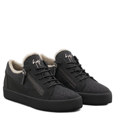 Shop Giuseppe Zanotti - Grey Wool Low-top Sneaker Frankie Winter