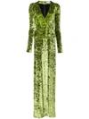 Galvan Deep V-neck Hammered-velvet Gown In Green