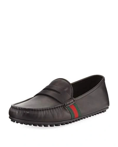 Gucci Penny Keeper Leather Loafer, Brown In Black