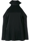 Galvan Tie-neck Cut-out Shoulder Satin Top In Black