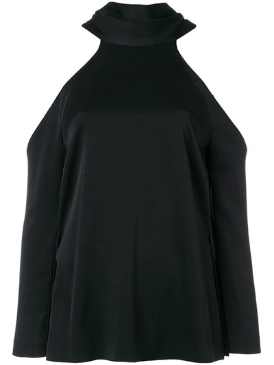 Galvan Tie-neck Cut-out Shoulder Satin Top In Black