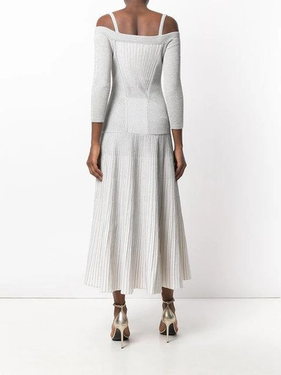 Alexander Mcqueen Metallic Ribbed Stretch Wool-blend Midi Dress In Grey ...