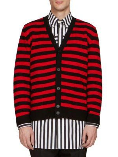 Shop Givenchy Stripe Wool Cardigan In Red