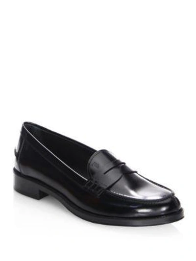 Tod's Penny Leather Loafers In Black