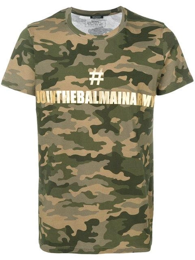 Balmain Camouflage Print Logo T-shirt In Green