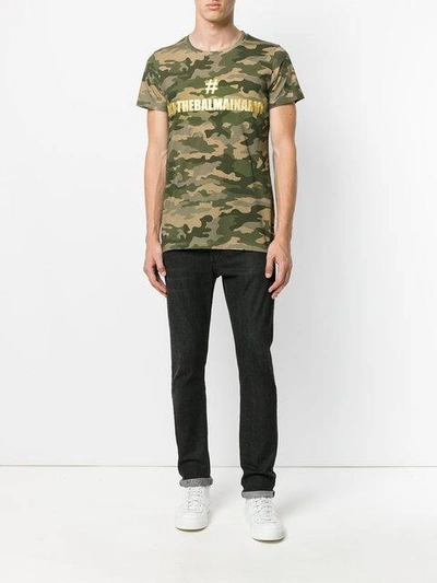 Balmain Camouflage Print Logo T-shirt In Green