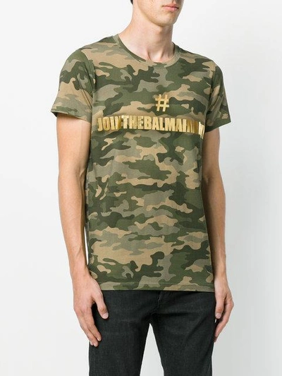 Balmain Camouflage Print Logo T-shirt In Green