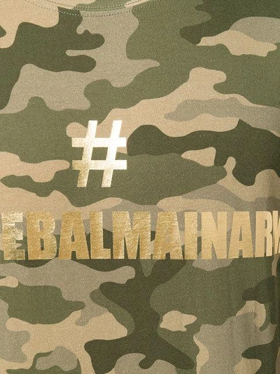 Balmain Camouflage Print Logo T-shirt In Green