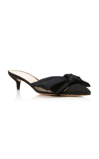 Charlotte Olympia Sophie Bow-embellished Satin And Mesh Mules In Black