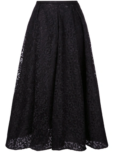 Rochas Floral-lace A-line Midi Skirt In Black