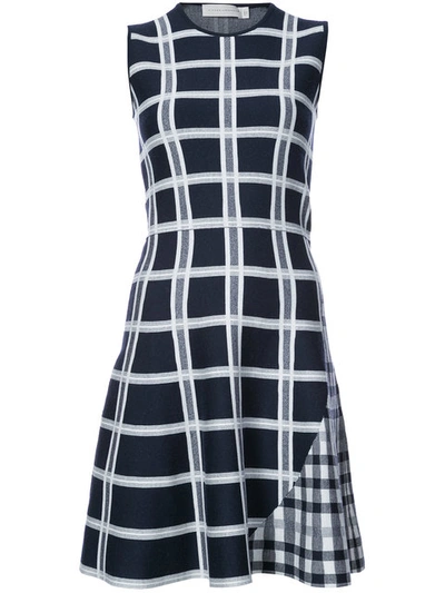 Victoria Beckham Intarsia Tartan Check Dress In Navy/white/navy Shine Vkc8062