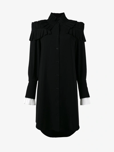 Shop Adeam Ruffle Long Sleeve Shirt Dress In Black