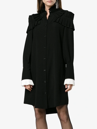 Shop Adeam Ruffle Long Sleeve Shirt Dress In Black