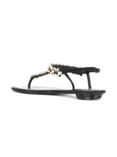 Shop René Caovilla Embellished Flat Sandals In Black