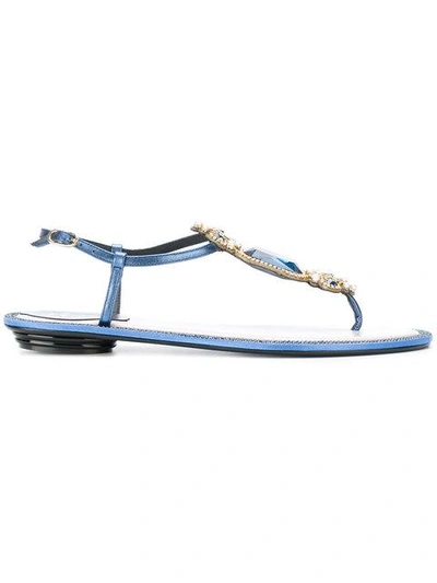 Shop René Caovilla Embellished Flat Sandals In Blue