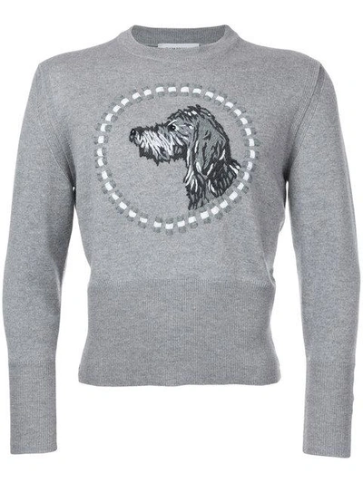Shop Thom Browne - Dog Embroidery Jumper  In Grey