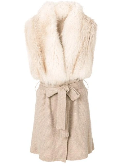 Shop Liska Mink Fur Trim Belted Coat - Neutrals