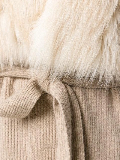 Shop Liska Mink Fur Trim Belted Coat - Neutrals
