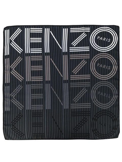 Shop Kenzo Striped Logo Scarf - Grey