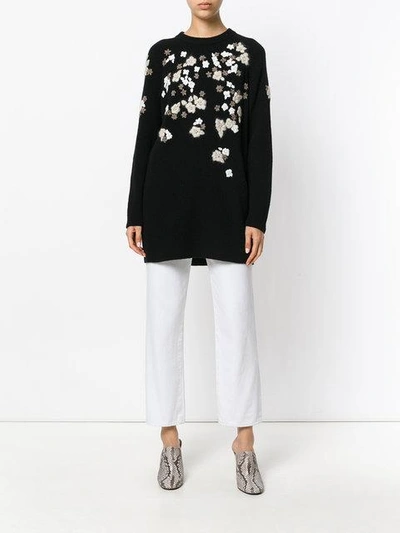Ermanno Scervino Floral Wool & Cashmere Knit Sweater In Black/beige ...