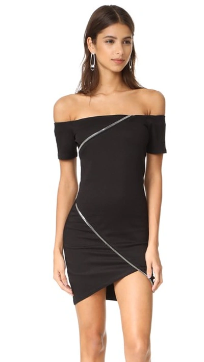 Rta Lilou Off-the-shoulder Zipper Dress In Rinse Black