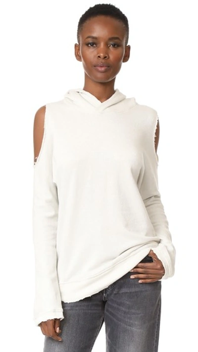 Rta Juno Cold-shoulder Hooded Sweater In Powder
