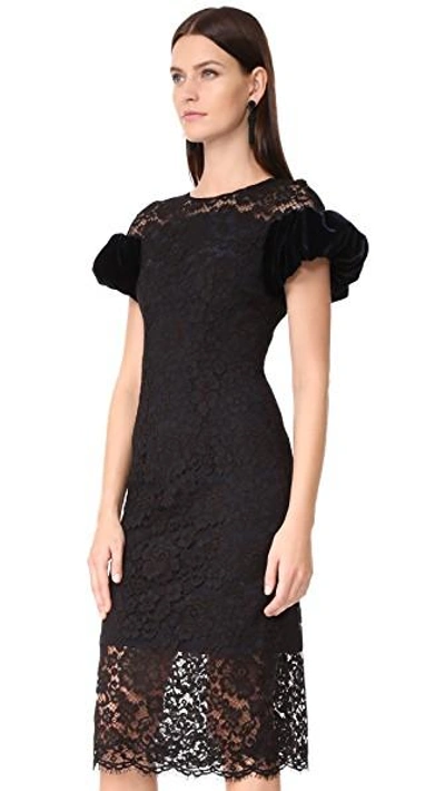 Shop Monique Lhuillier Puff Sleeve Dress In Noir