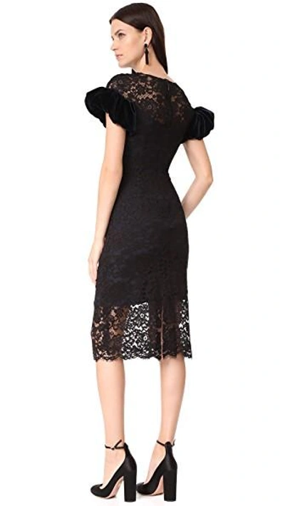 Shop Monique Lhuillier Puff Sleeve Dress In Noir