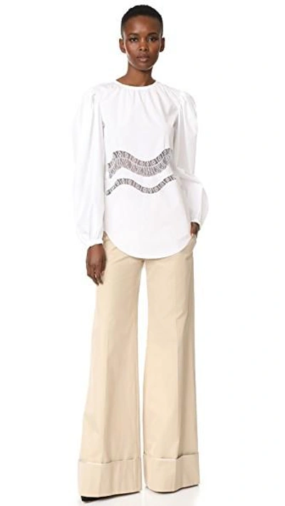 Shop Nina Ricci Long Sleeve Top In White