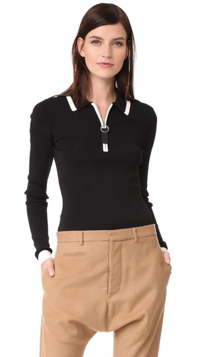 Grey Jason Wu Long Sleeve Polo Sweater In Black/star White