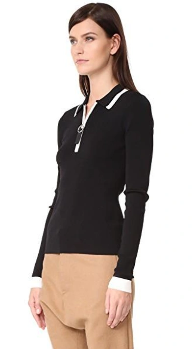 Shop Grey Jason Wu Long Sleeve Polo Sweater In Black/star White