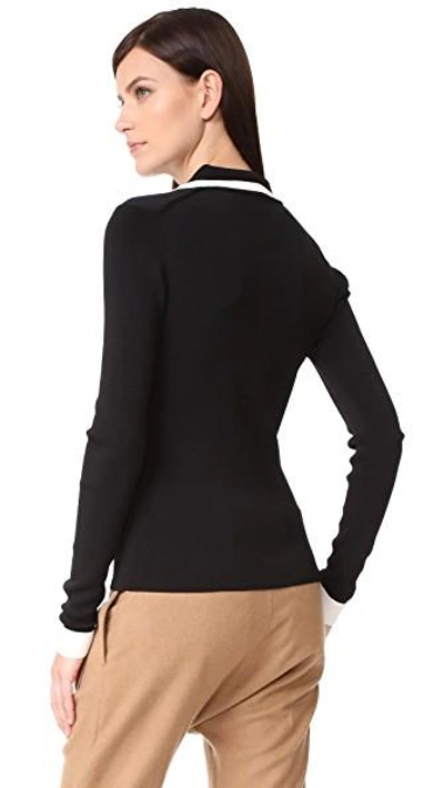 Shop Grey Jason Wu Long Sleeve Polo Sweater In Black/star White
