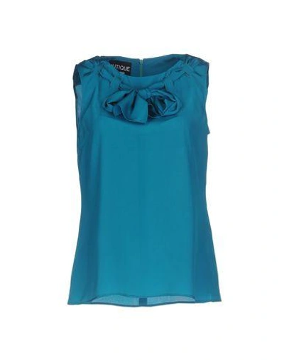 Shop Boutique Moschino Silk Top In Turquoise