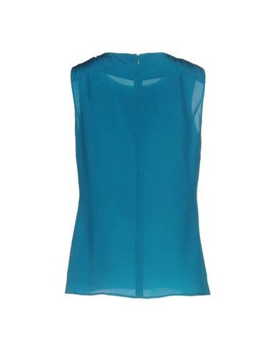 Shop Boutique Moschino Silk Top In Turquoise