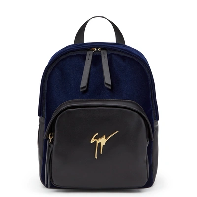 Shop Giuseppe Zanotti - Dark Blue Velvet Backpack Katy