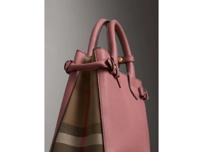 Shop Burberry The Small Banner In Leather And House Check In Mauve Pink