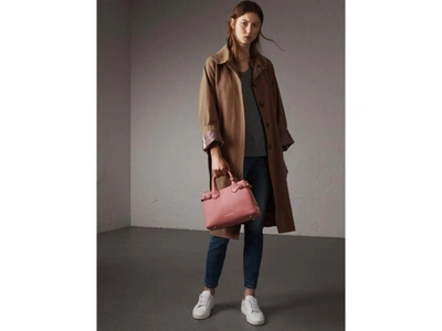 Shop Burberry The Small Banner In Leather And House Check In Mauve Pink