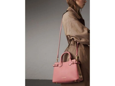 Shop Burberry The Small Banner In Leather And House Check In Mauve Pink