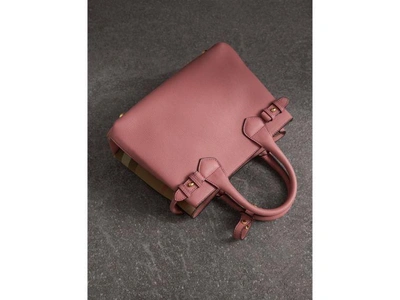 Shop Burberry The Small Banner In Leather And House Check In Mauve Pink