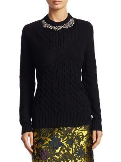 Erdem Elise Embellished Wool Sweater In Black